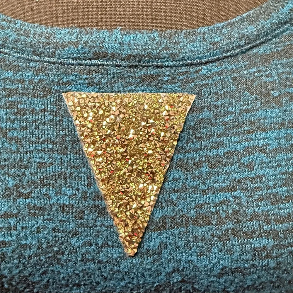 Juicy Couture Teal Sparkle Embellished Top XL Soft Knit Long Sleeve Casual Chic - Picture 3 of 9